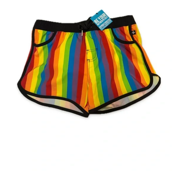 ANDREW CHRISTIAN Pride Rainbow Stripe Swim Shorts Mens Large - Picture 1 of 3